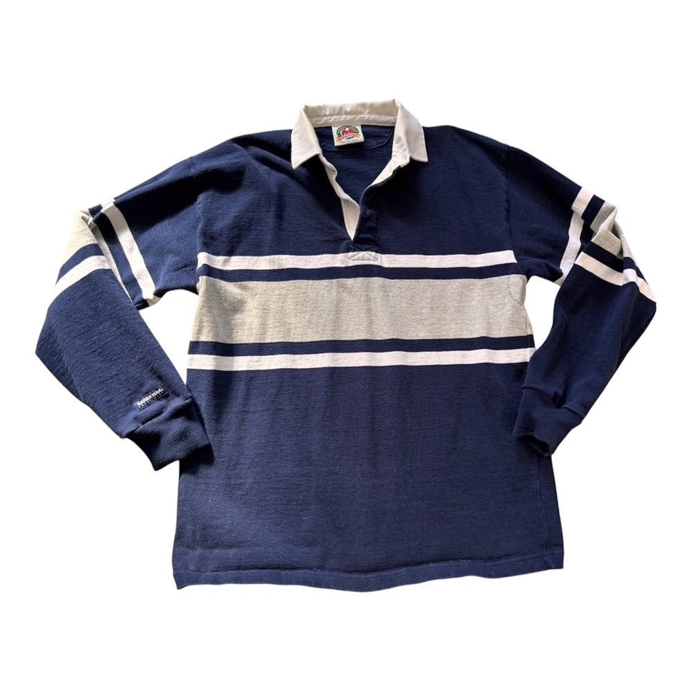 Barbarian Collegiate Stripe Rugby Long Sleeve Shirt Blue Gray Size XXL